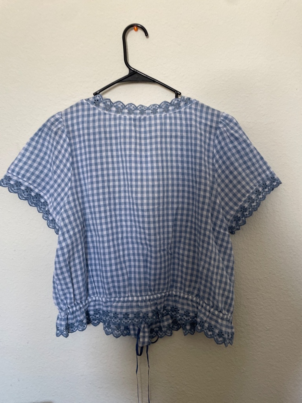 New with tags American eagle blue checkered button top embroidered size Large - Picture 2 of 5